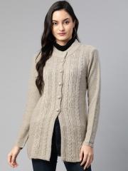 Cayman Women Beige Self Design Cardigan