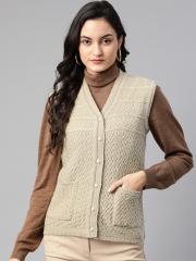 Cayman Women Beige Self Design Cardigan