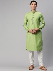 Manyavar Men Green Solid Kurta with Churidar