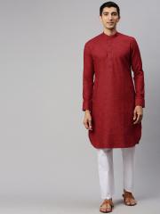 Manyavar Men Maroon Solid Straight Kurta