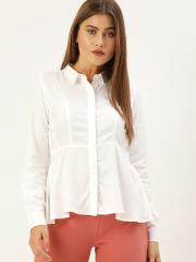 AND Women White Solid Peplum Top