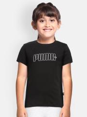 Puma Girls Black Printed Cotton Round Neck T-shirt