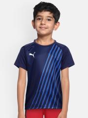 Puma Boys Navy Blue Printed Round Neck T-shirt