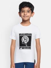 Puma Boys White Printed Round Neck T-shirt