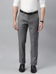 Louis Philippe Men Grey Slim Fit Printed Formal Trousers