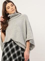 MANGO Women Grey Melange Solid Pullover Sweater