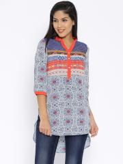 Fusion Beats Women Blue & Orange Printed Tunic