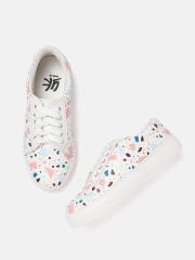 YK Girls White & Pink Printed Sneakers