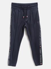 Tommy Hilfiger Boys Navy Blue Joggers with Brand Logo Side Taping