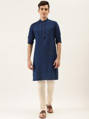 Manyavar Men Navy Blue Solid Kurta