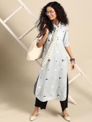 Varanga Women Grey & Black Printed Kurta