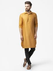 Fabindia Men Mustard Yellow Solid Kurta