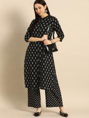 Anouk Women Black Printed Kurta with Palazzos