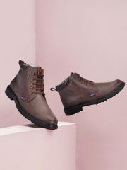 Hitz Men Brown Leather Flat Boots