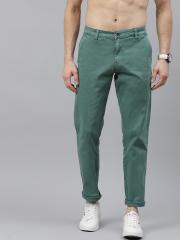 Roadster Men Solid Green Regular Fit Solid Chinos