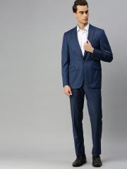 Louis Philippe Men Navy Blue Self Design Slim Fit Single-Breasted Formal Suit