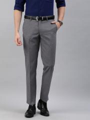 Louis Philippe Men Grey & Black Slim Fit Printed Formal Trousers