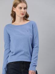 Tommy Hilfiger Women Blue Solid Pullover Sweater