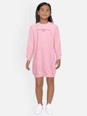 Tommy Hilfiger Girls Pink Solid Sweater Dress