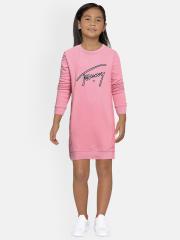 Tommy Hilfiger Girls Pink Printed Sweater Dress