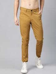 Roadster Men Khaki Solid Slim Fit Regular Trousers