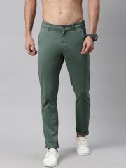 Roadster Men Olive Green Regular Fit Solid Chinos