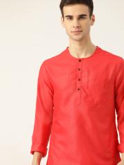 Ode by House of Pataudi Men Red Solid Straight Kurta