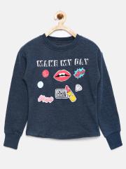 YK Girls Blue Printed Sweatshirt