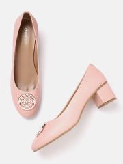 DressBerry Women Peach-Coloured Solid Pumps with Metallic Detail