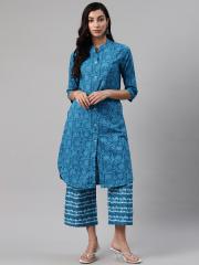 Biba Women Blue Printed Kurta with Palazzos