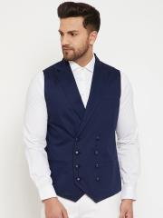 Hypernation Men Navy Blue Solid Waistcoat