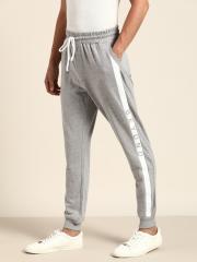 ether Men Grey Melange Solid Joggers