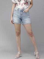 Vero Moda Women Blue Washed Denim Shorts