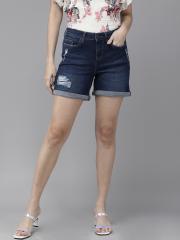 Vero Moda Women Blue Washed Denim Shorts