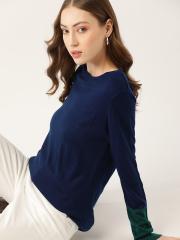 DressBerry Women Navy Blue Solid Pullover