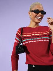 DressBerry Women Red Striped Acrylic Sweater