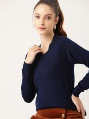 DressBerry Women Navy Blue Solid Pullover