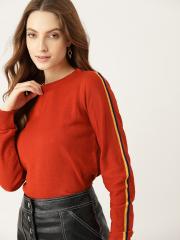 DressBerry Women Rust Orange Solid Pullover