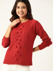 DressBerry Women Red Striped Pullover Sweater