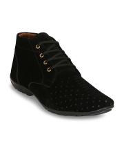 Get Glamr Men Black Perforations Flat Boots