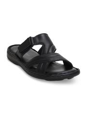 Get Glamr Men Black Leather Comfort Sandals