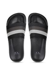 Carlton London Men Black & White Striped Sliders