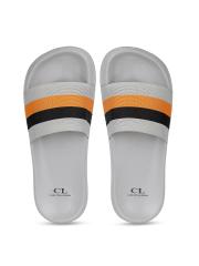 Carlton London Men Grey & Black Striped Sliders