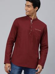 The Indian Garage Co Men Maroon Solid Short Kurta