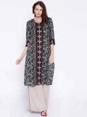 Anouk Women Black Printed Straight Kurta