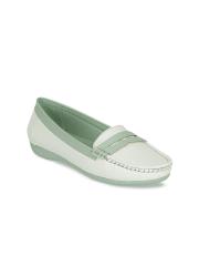 ELLE Women White & Green Colourblocked Loafers Casual Shoes