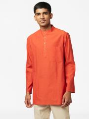 Fabindia Men Orange Solid Cotton Kurta