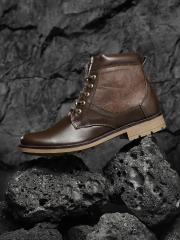 Roadster Men Coffee Brown Solid Mid-Top Flat Boots