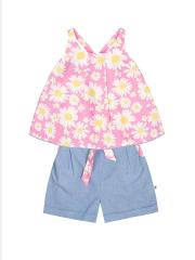 Budding Bees Girls Pink & Blue Printed Top with Shorts