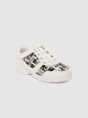 YK Girls White & Black Printed Sneakers